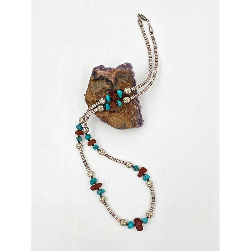 Vtg Native American Heishi Turquoise Amber Shell … - image 10