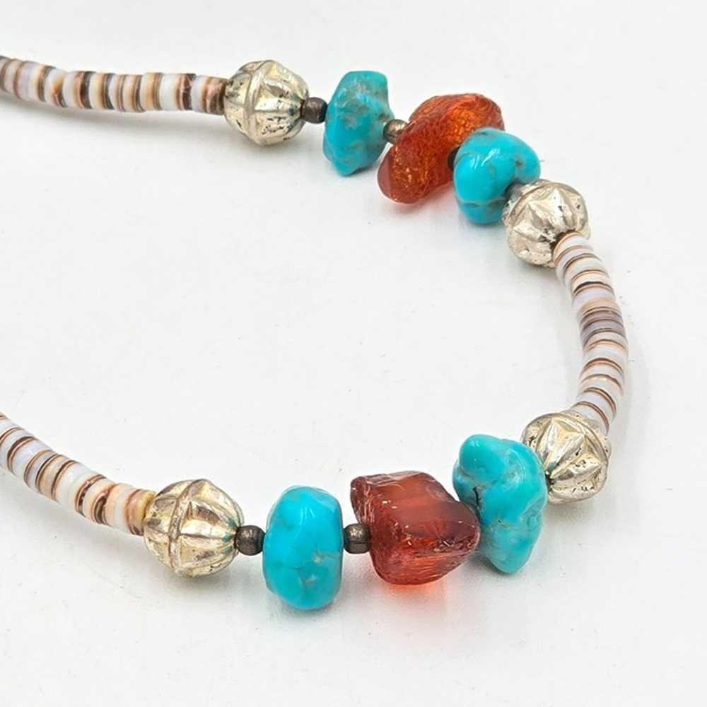 Vtg Native American Heishi Turquoise Amber Shell … - image 3