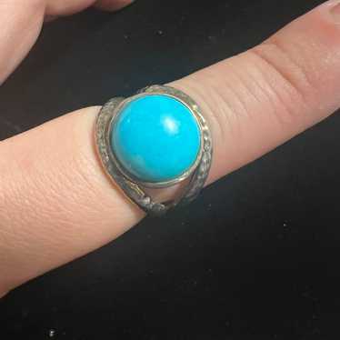 vintage natural navajo turquoise ring size 7 ster… - image 1