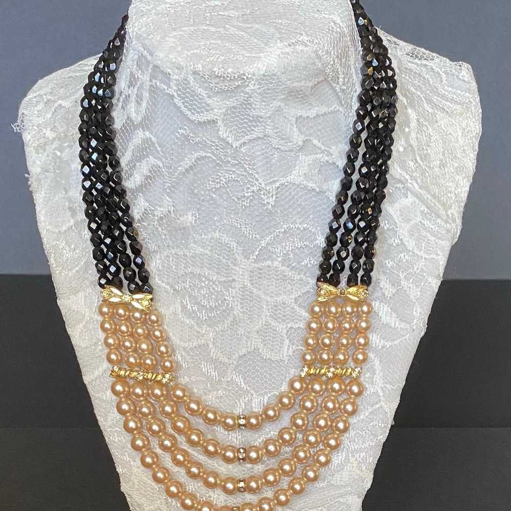 Vintage MultiLayer Black And White Beaded Stateme… - image 1