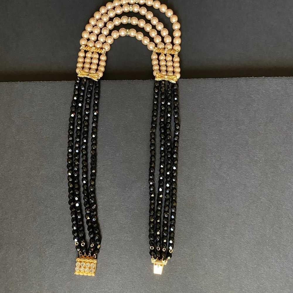 Vintage MultiLayer Black And White Beaded Stateme… - image 2