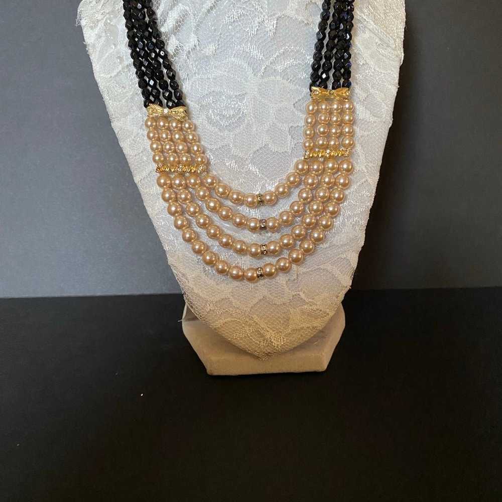 Vintage MultiLayer Black And White Beaded Stateme… - image 6