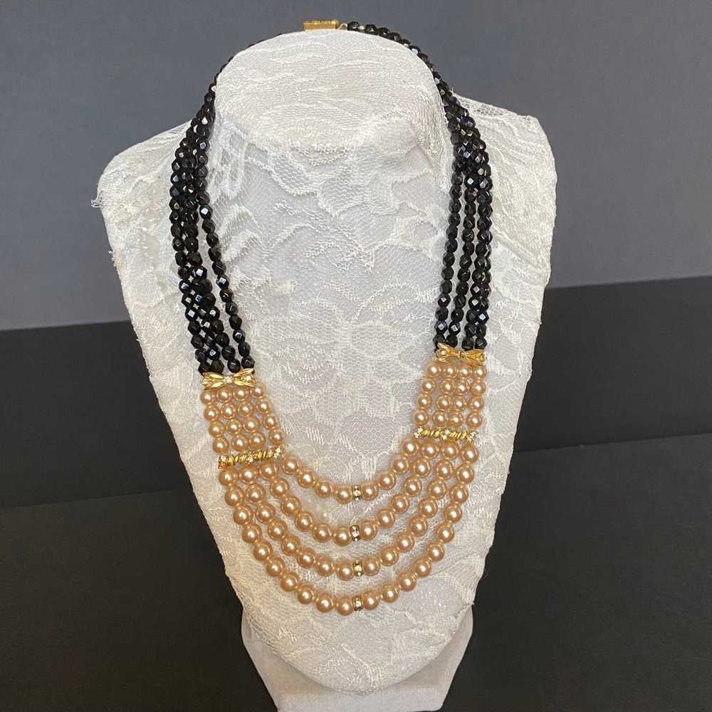 Vintage MultiLayer Black And White Beaded Stateme… - image 8