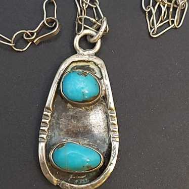 VTG NAVAJO STERLING SILVER TURQUOISE NECKLACE. #A6