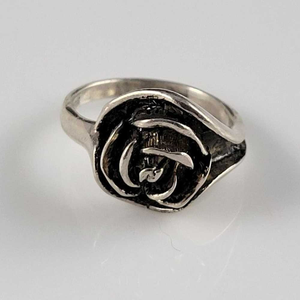 1960s Vintage Handmade Sterling Silver Rose Ring - image 1