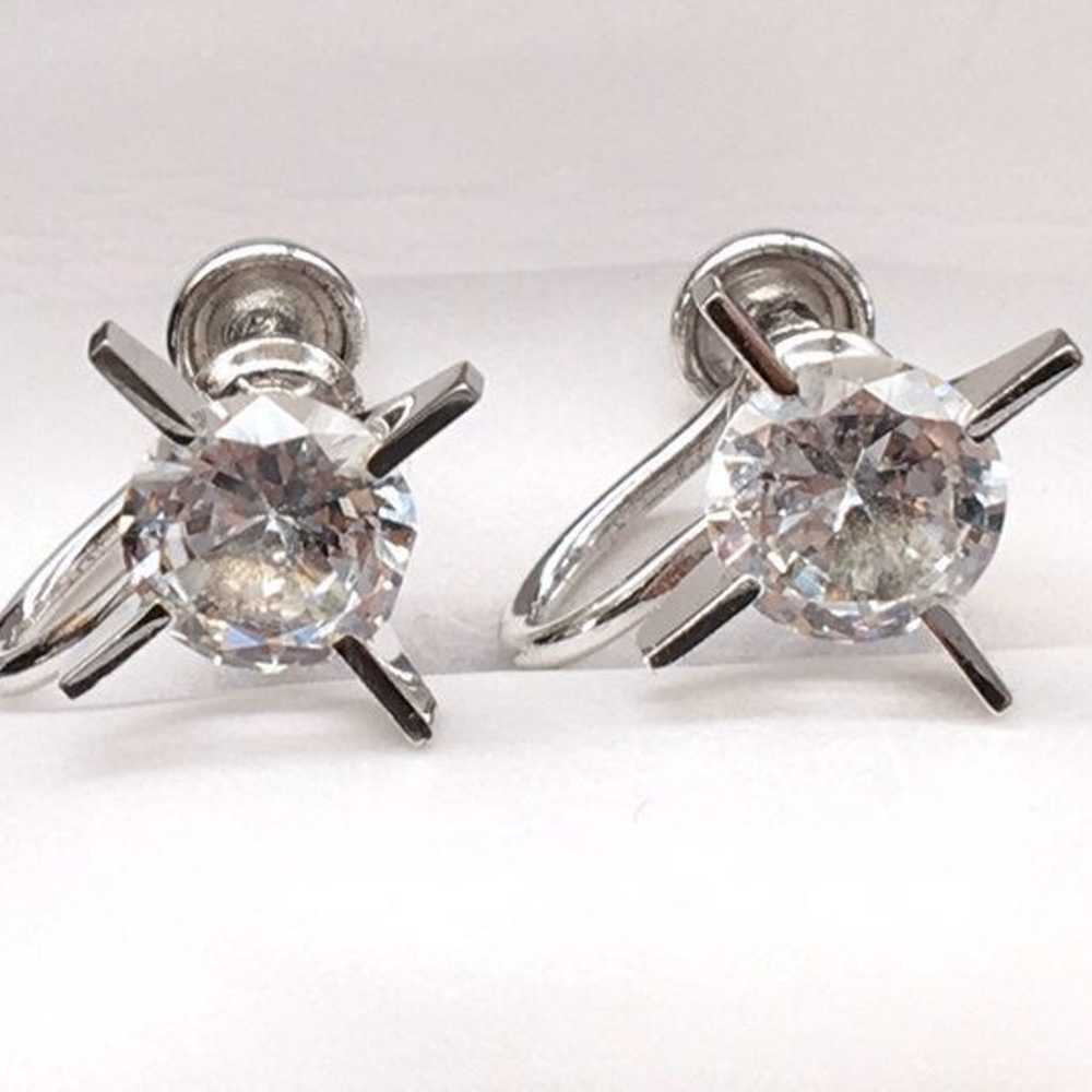 Vintage white topaz screw on earrings - image 2