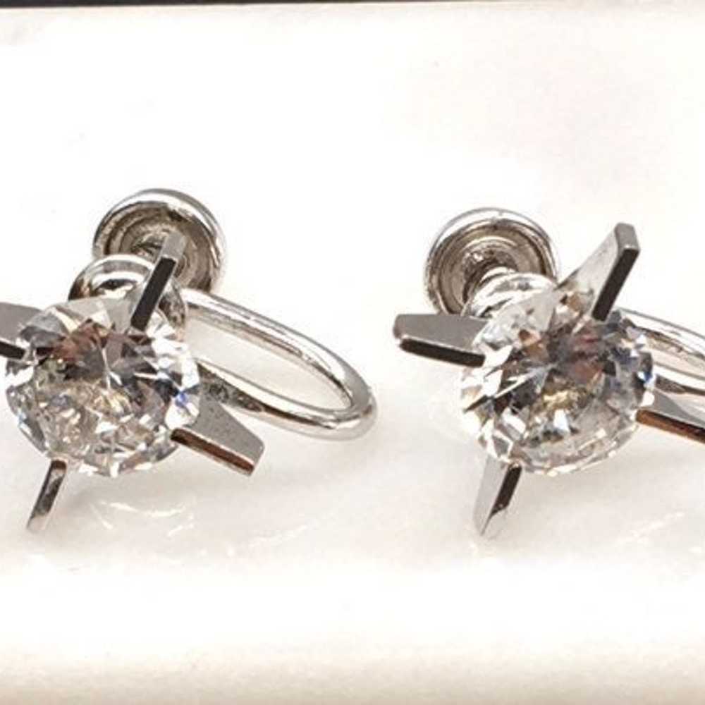 Vintage white topaz screw on earrings - image 3