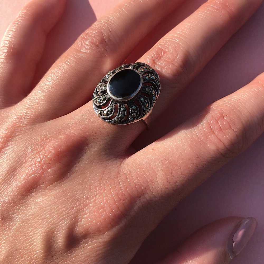 Vintage Black Enamel Halo Ring - image 1