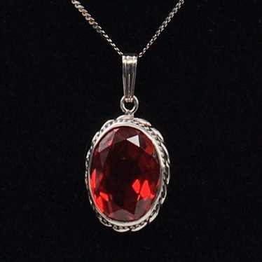 Vintage Sterling Silver Red Garnet Necklace