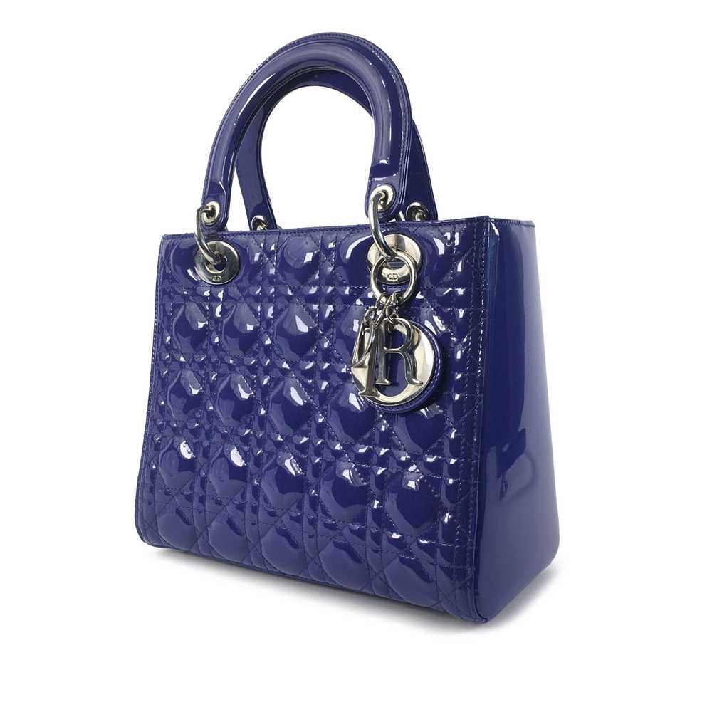 Blue Dior Medium Patent Cannage Lady Dior Satchel - image 2