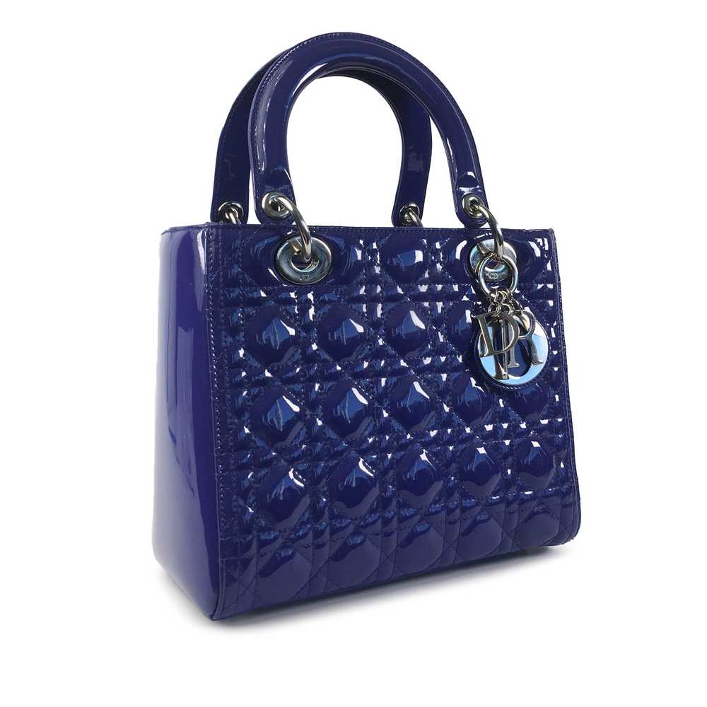 Blue Dior Medium Patent Cannage Lady Dior Satchel - image 4