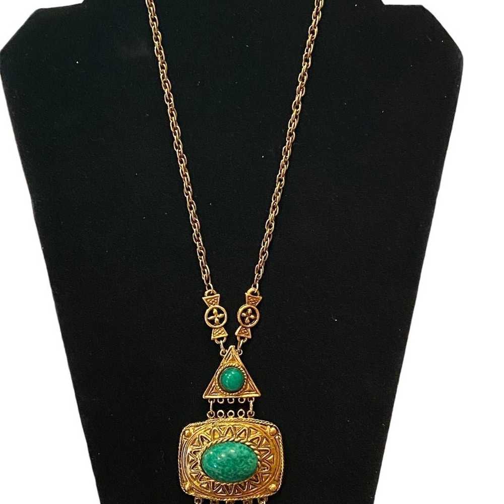 Vintage Egyptian Revival Peking Glass Necklace Ar… - image 2