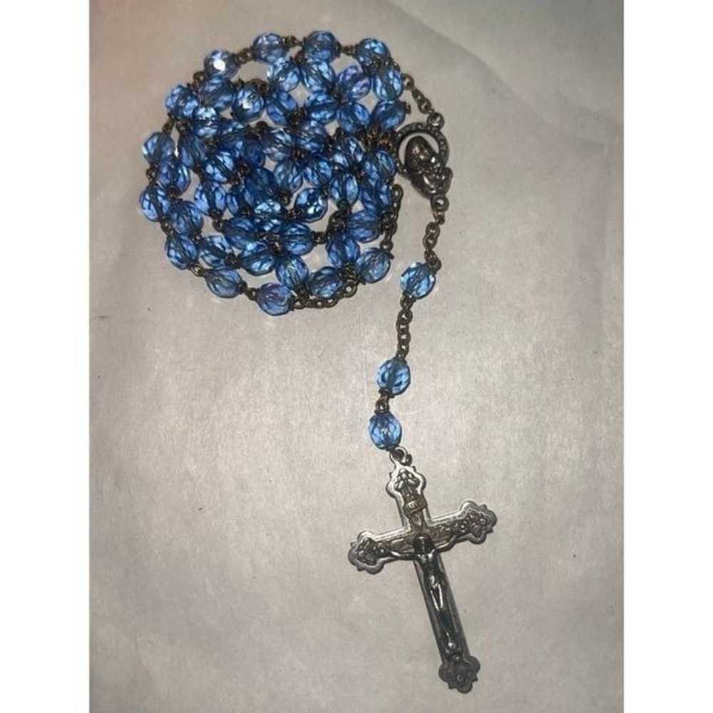 Vintage 1950s Blue Crystal Rosary with Silver Cro… - image 10