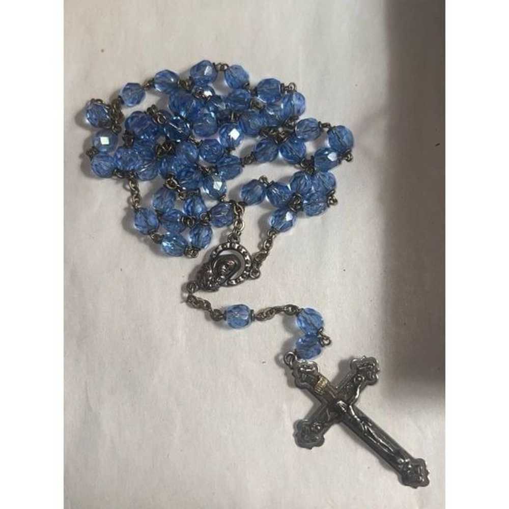 Vintage 1950s Blue Crystal Rosary with Silver Cro… - image 11