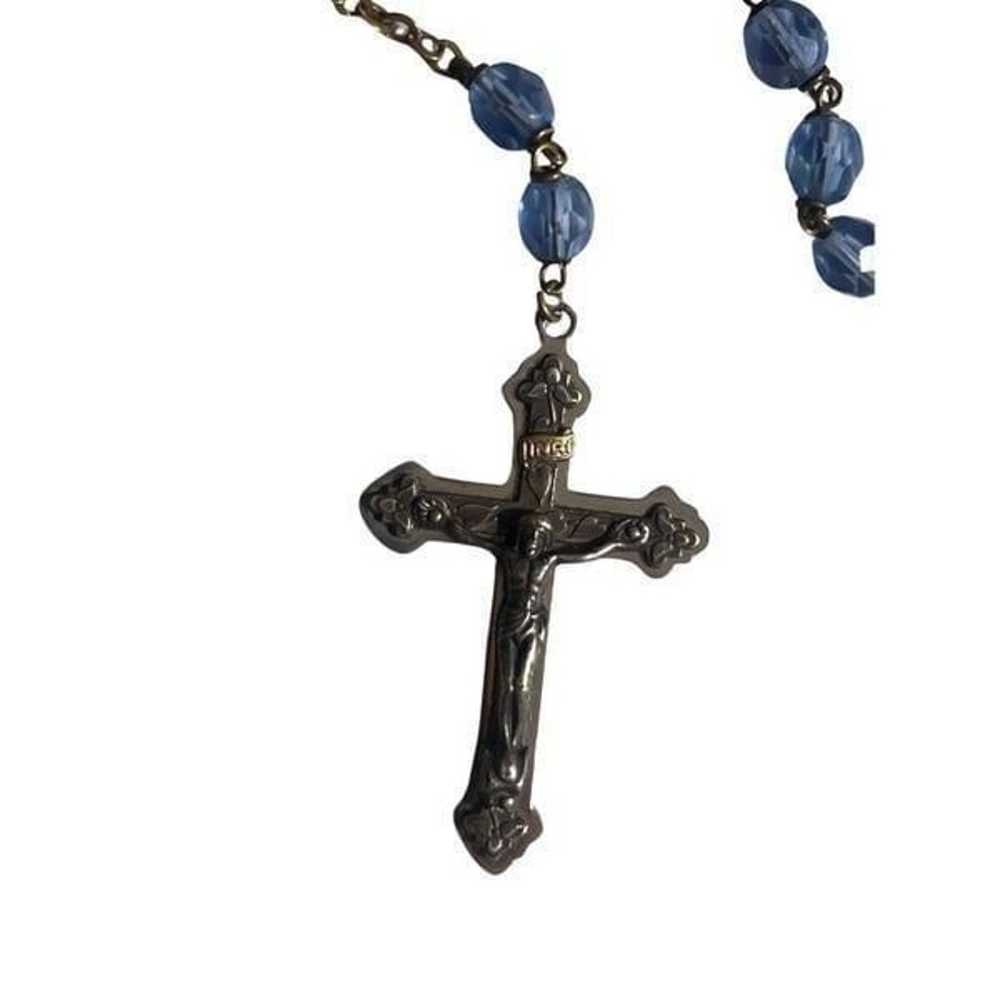 Vintage 1950s Blue Crystal Rosary with Silver Cro… - image 12