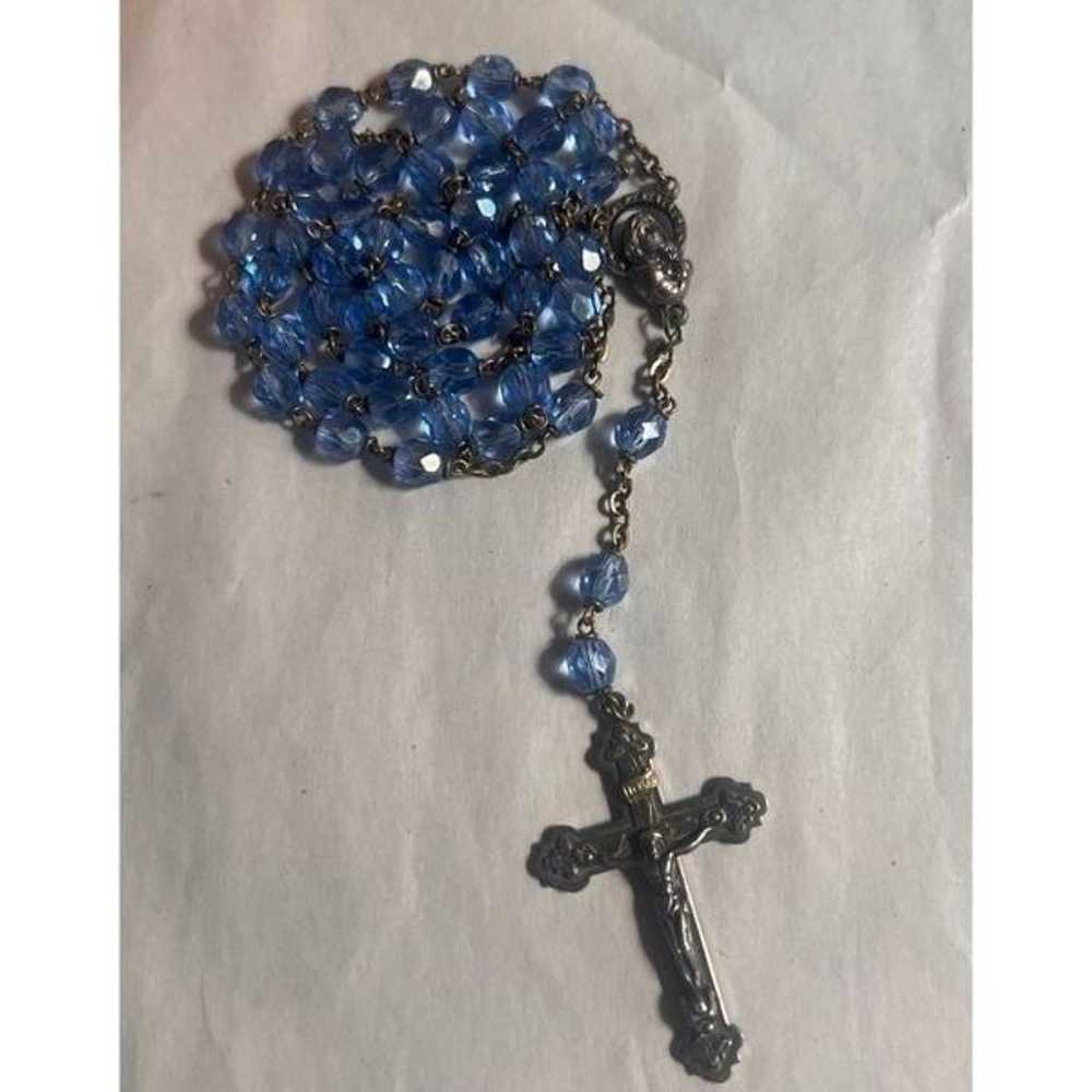 Vintage 1950s Blue Crystal Rosary with Silver Cro… - image 2