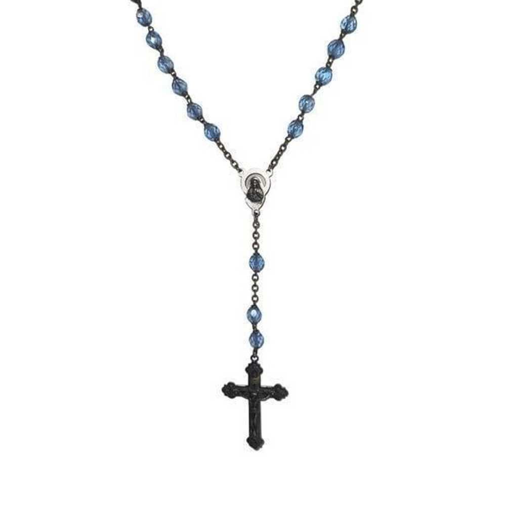 Vintage 1950s Blue Crystal Rosary with Silver Cro… - image 4