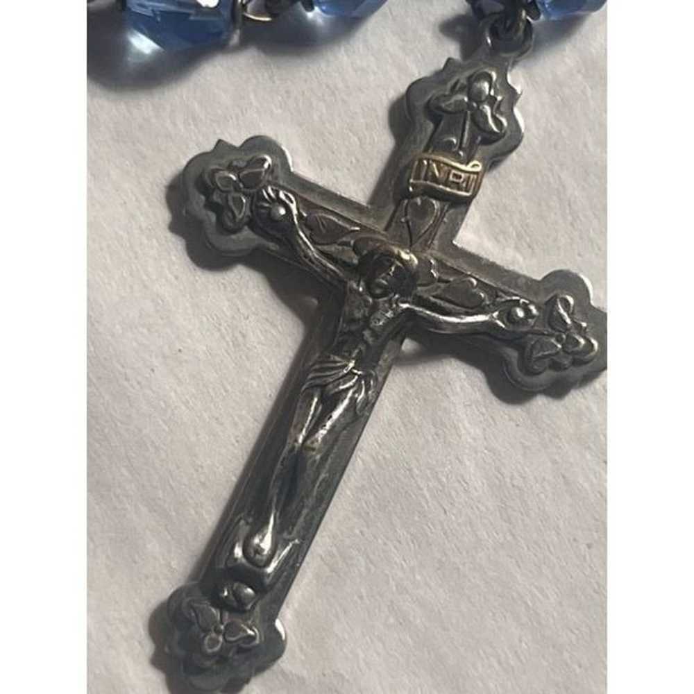 Vintage 1950s Blue Crystal Rosary with Silver Cro… - image 6