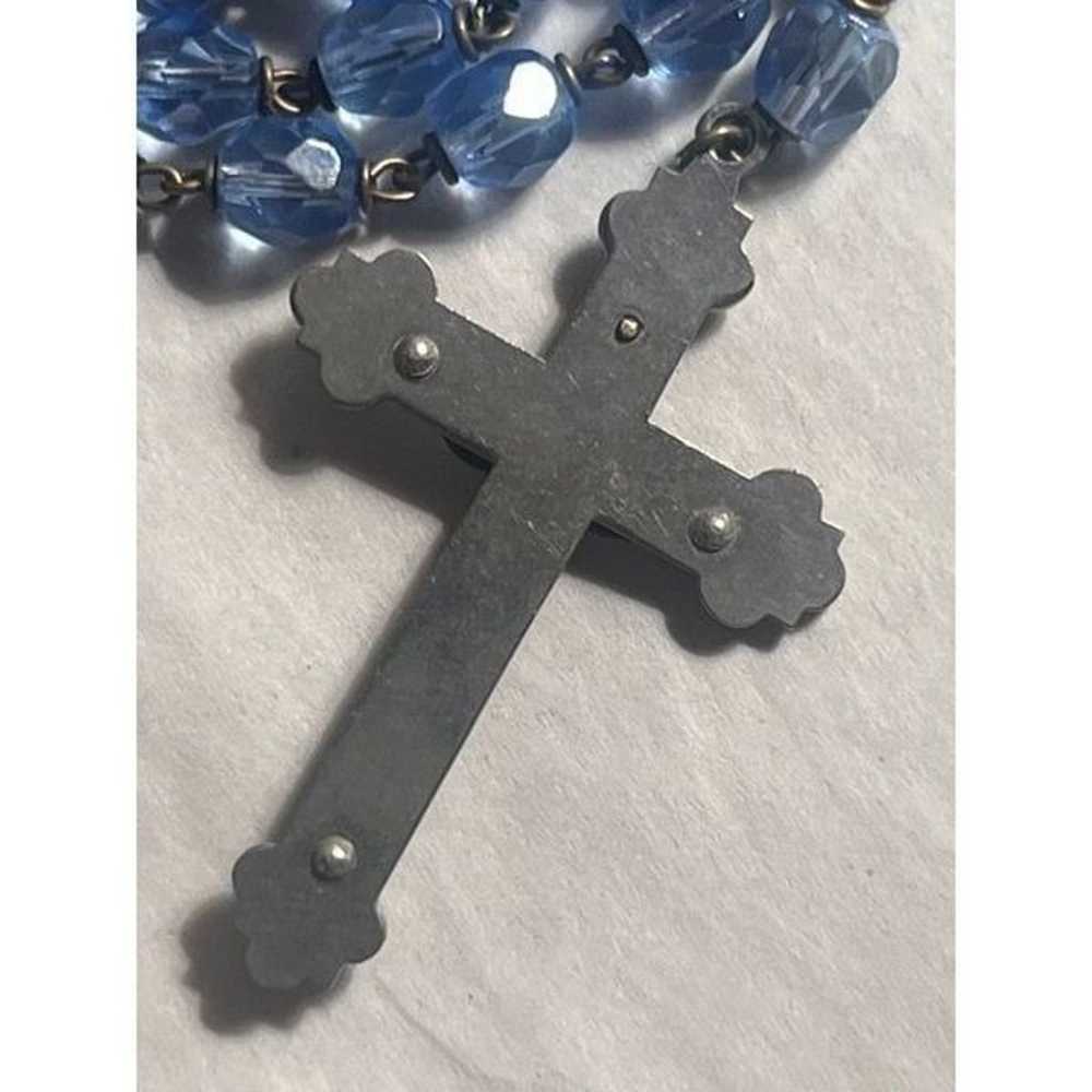 Vintage 1950s Blue Crystal Rosary with Silver Cro… - image 7