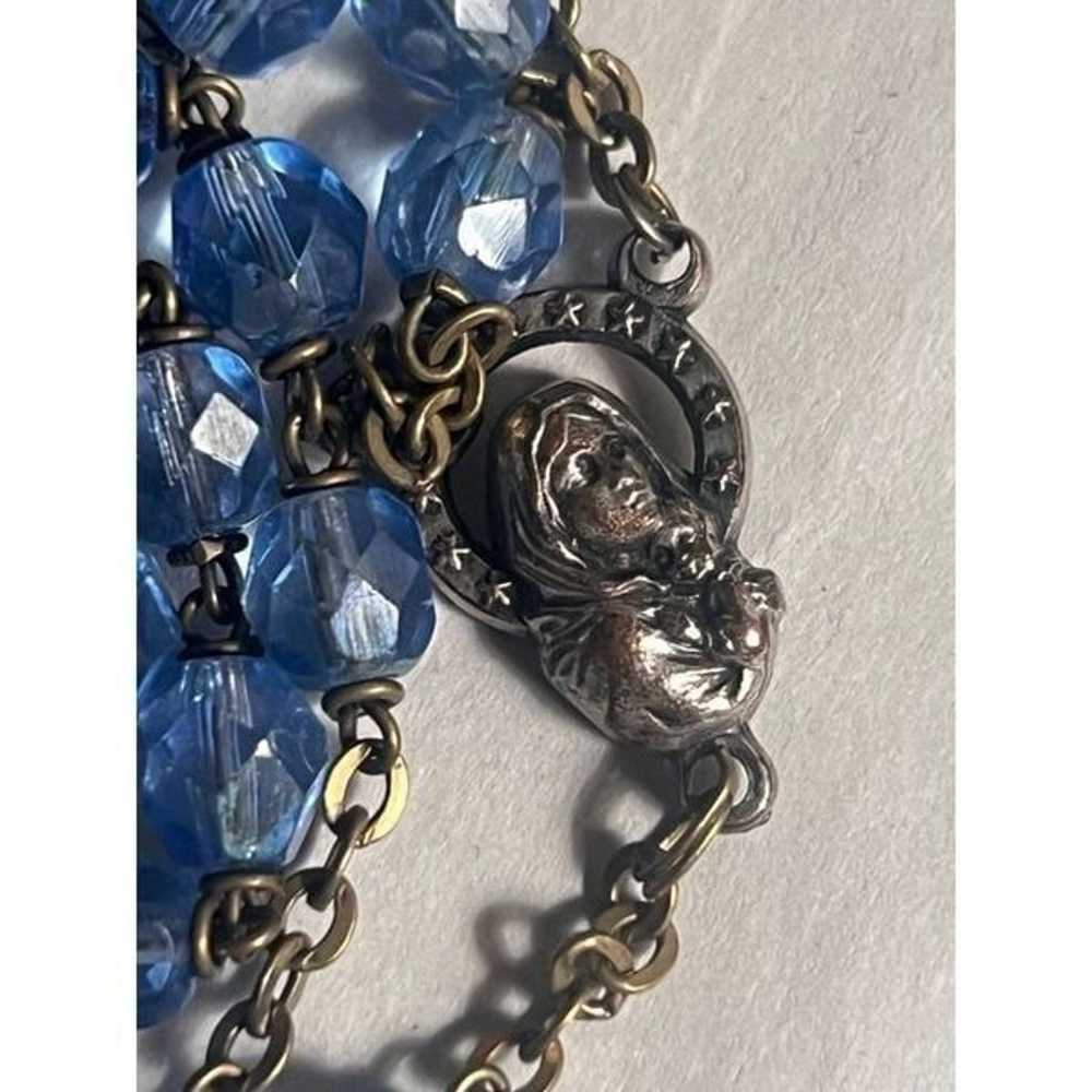 Vintage 1950s Blue Crystal Rosary with Silver Cro… - image 8