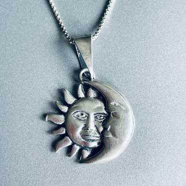 Mexico Sterling Silver Sun & Crescent Moon Face C… - image 1