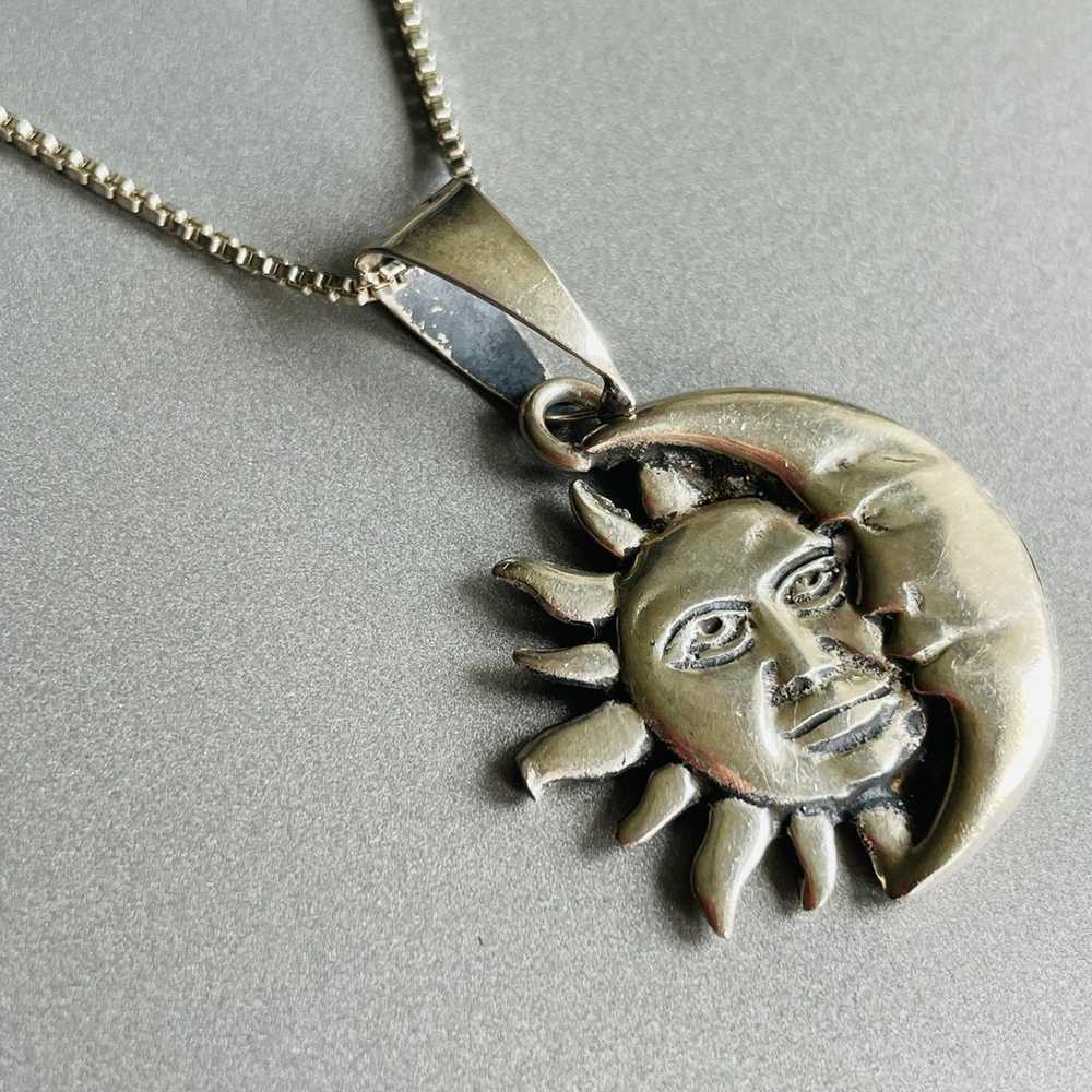 Mexico Sterling Silver Sun & Crescent Moon Face C… - image 2