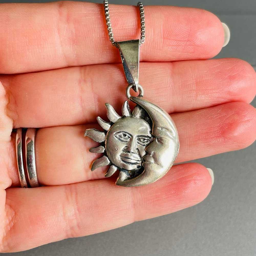 Mexico Sterling Silver Sun & Crescent Moon Face C… - image 7