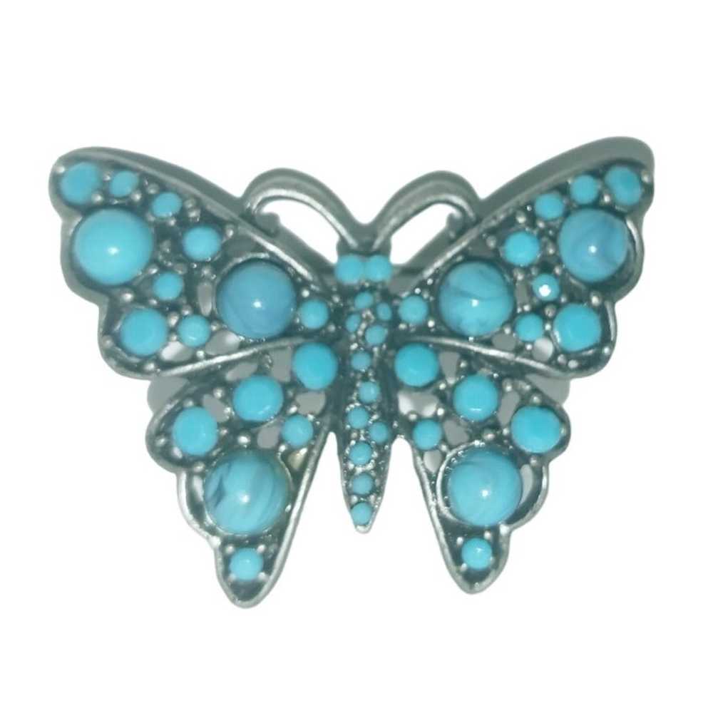 Vintage Turquoise Blue Beautiful Butterfly pin br… - image 1