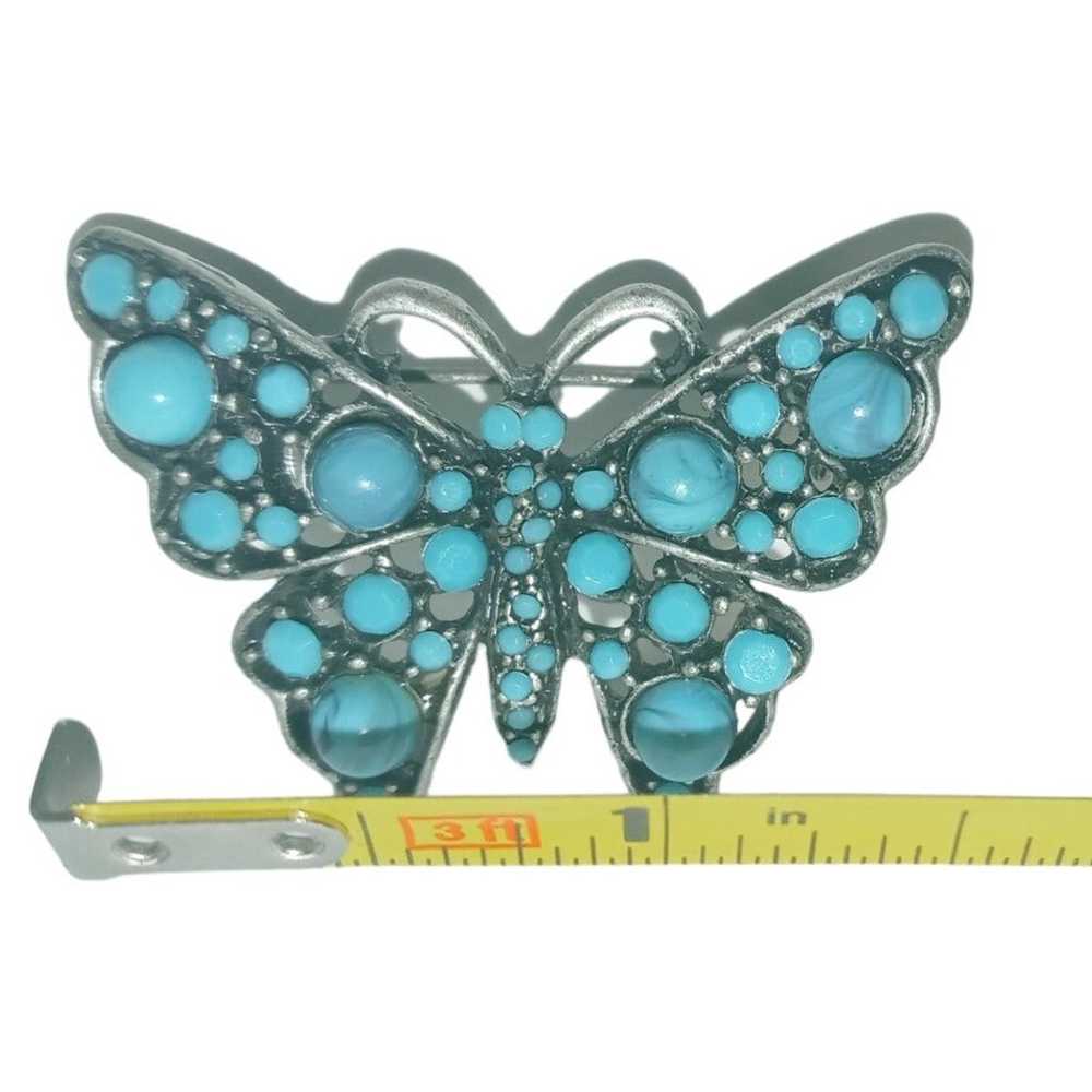 Vintage Turquoise Blue Beautiful Butterfly pin br… - image 2