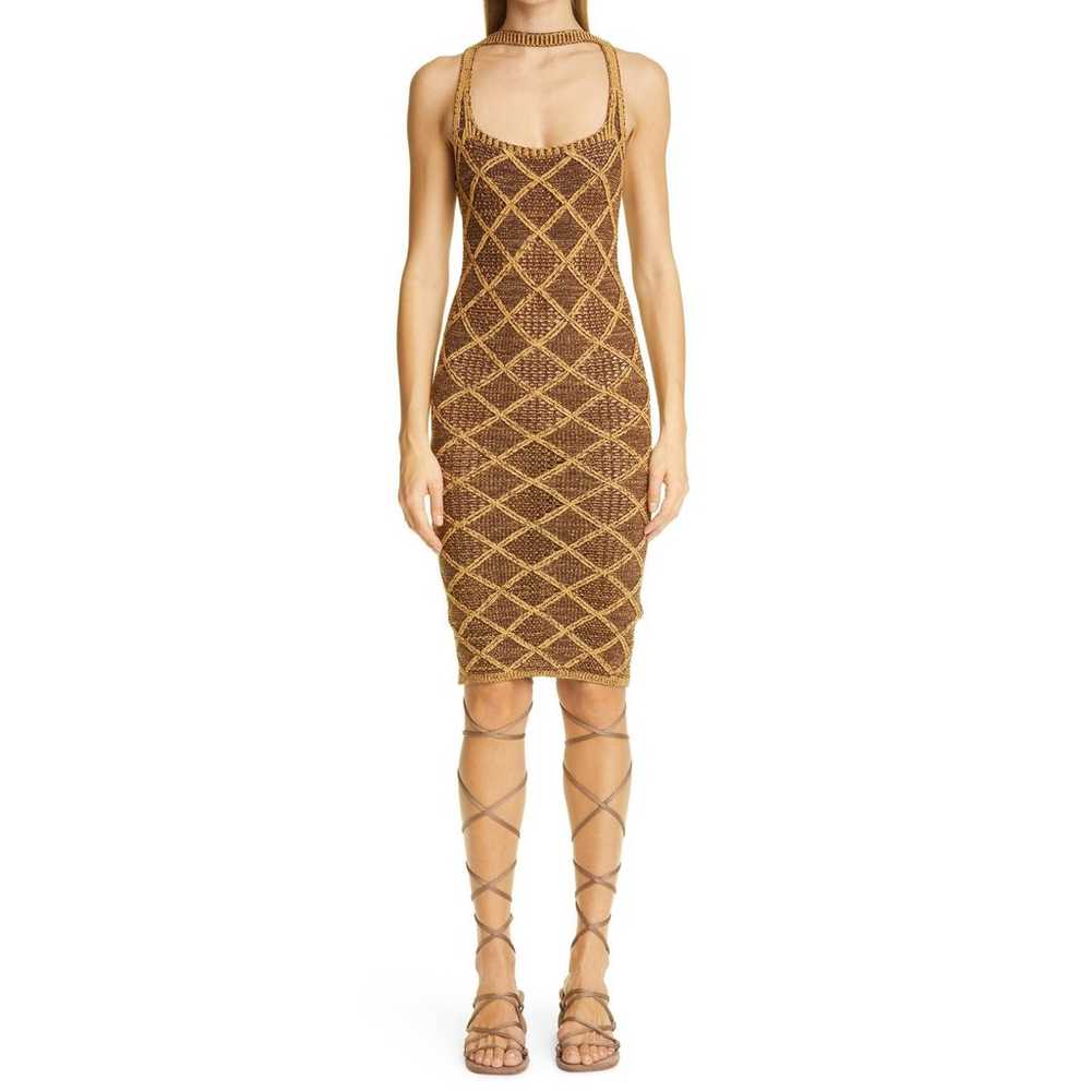 ISA BOULDER Brown & Tan Short Wafer Dress In Tige… - image 1