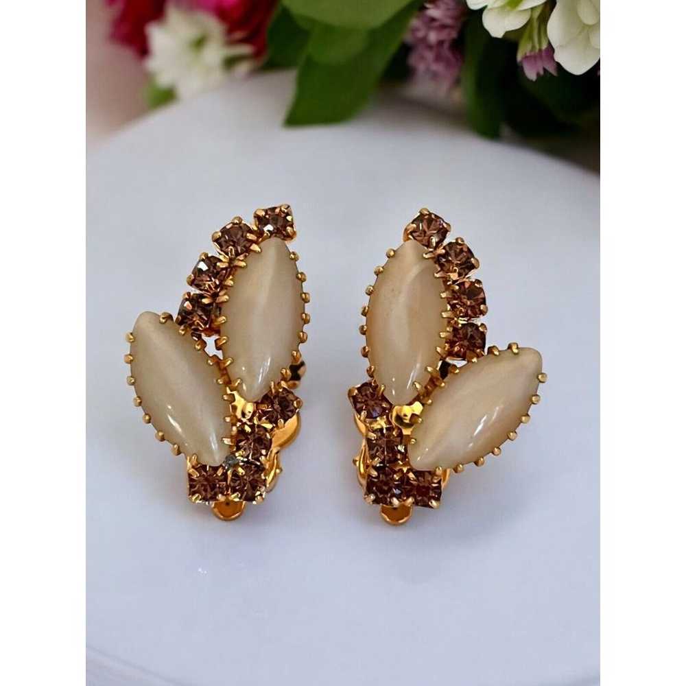 Vintage Brooch & Earrings Set Rhinestones Brown D… - image 10