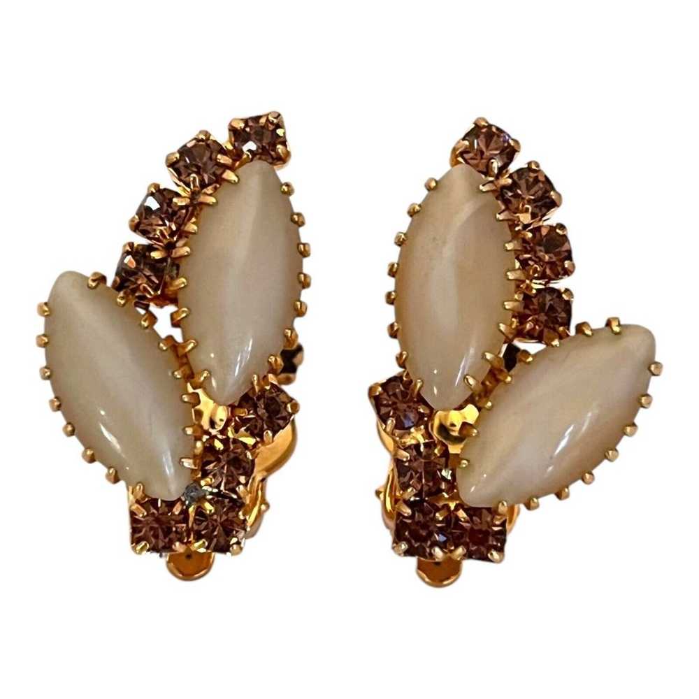 Vintage Brooch & Earrings Set Rhinestones Brown D… - image 2