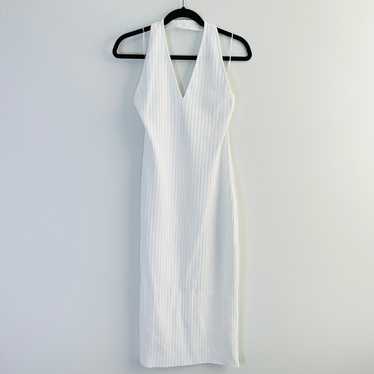 Vince Ribbed Halter Midi Dress in white