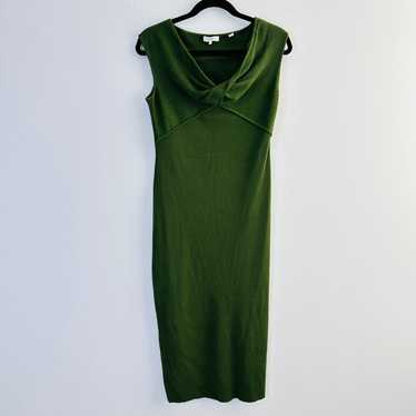 Vince  Ribbed Twist Dress In Dark Herb Green