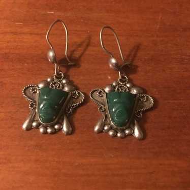 Vintage Mexican Jade Sterling Earrings