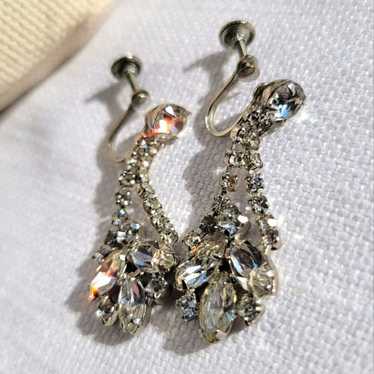 Vintage rhinestone earrings MCM Wedding screw back