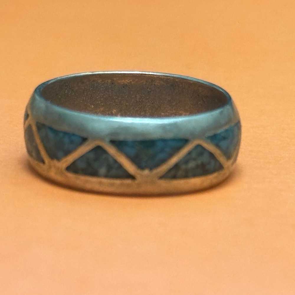 Sterling Silver Turquoise chips Ring Navajo size … - image 3