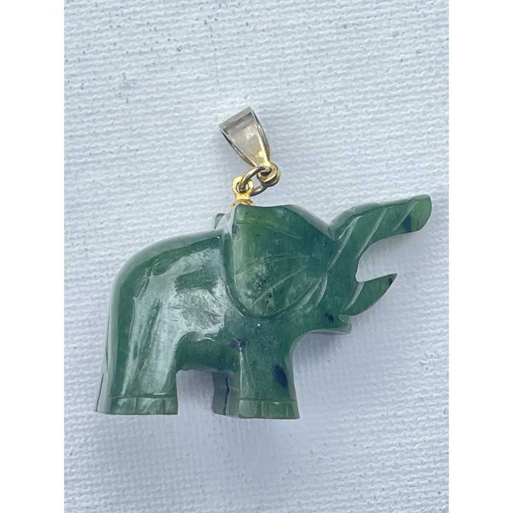 Vintage Jade Carved Elephant Pendant - image 2