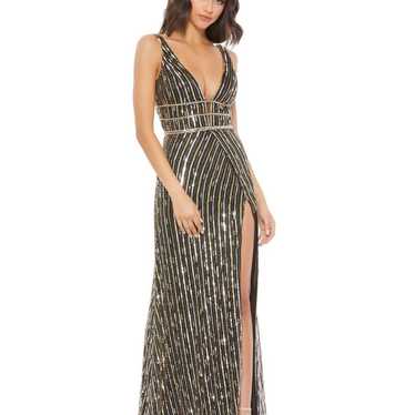 Mac Duggal Metallic Embellished Plunge Neck