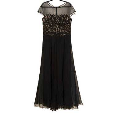 Tadashi Shoji Silk Beaded Illusion Neck Black Gown