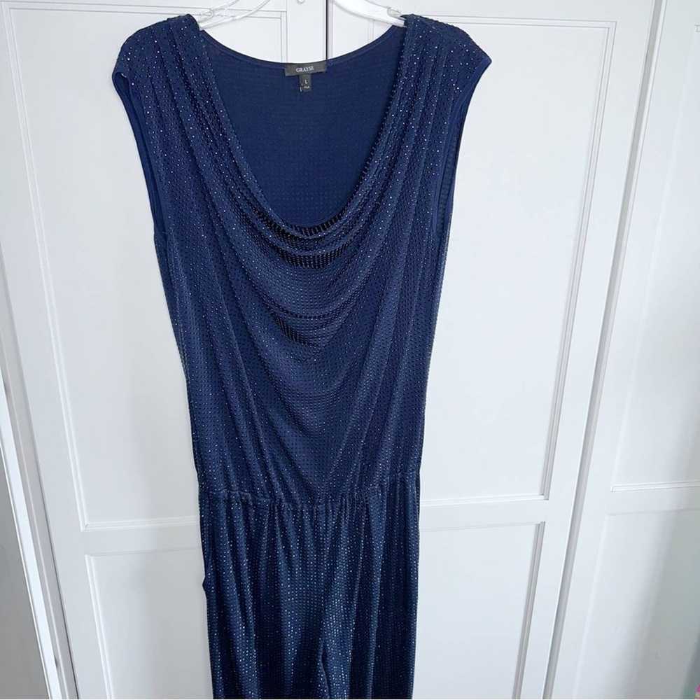 Grayse Jumpsuit Diamond Pave Cowl Neck Navy Stud … - image 2