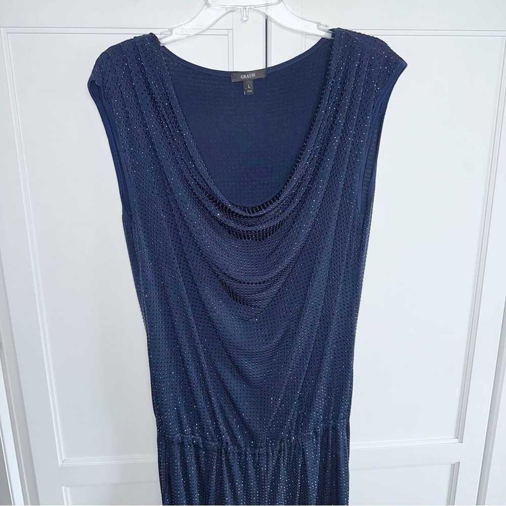 Grayse Jumpsuit Diamond Pave Cowl Neck Navy Stud … - image 4