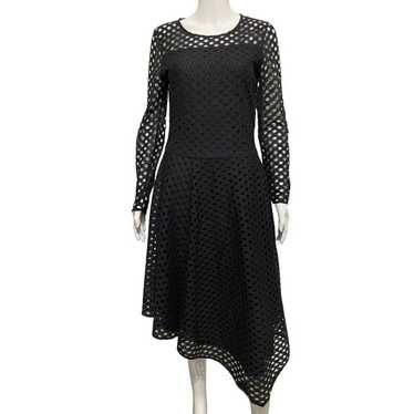 Maje Black Rana Eyelet Asymmetrical A-Line Midi D… - image 1