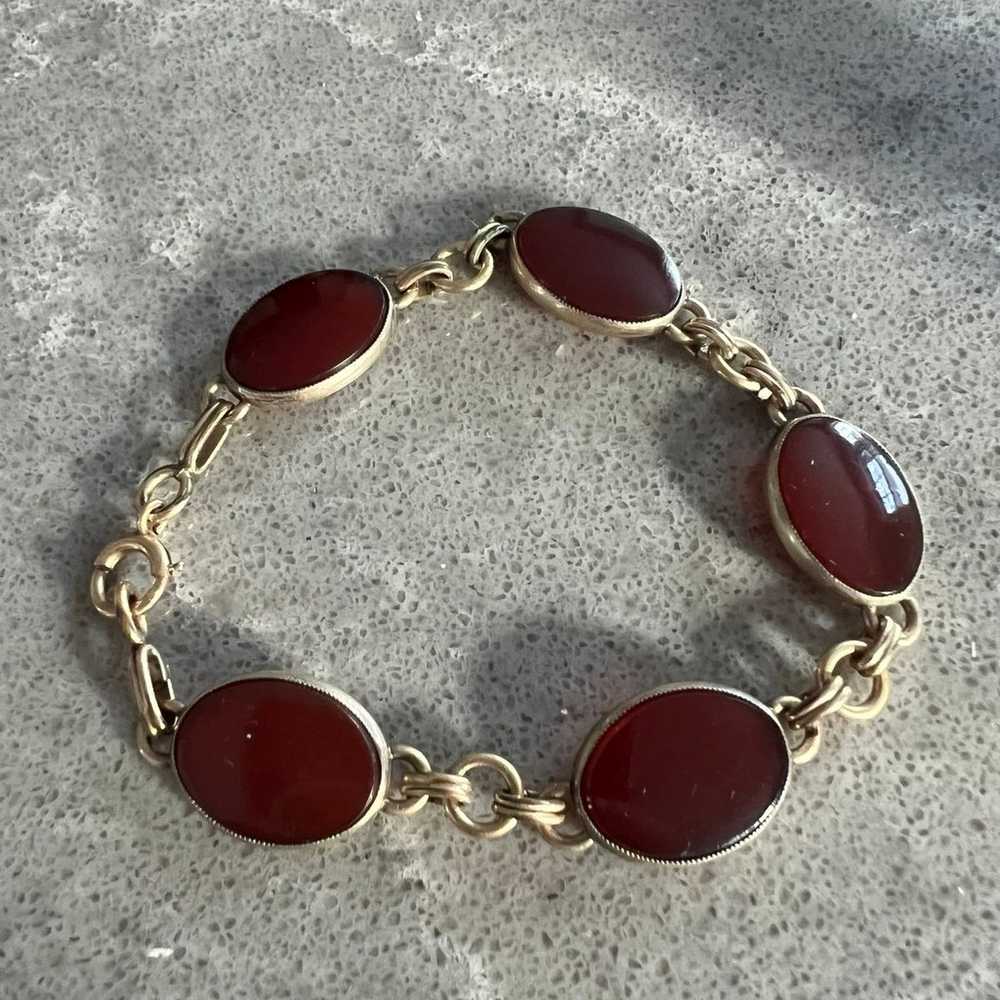 Vintage Symmetalic Sterling 14K Carnelian Bracelet - image 1