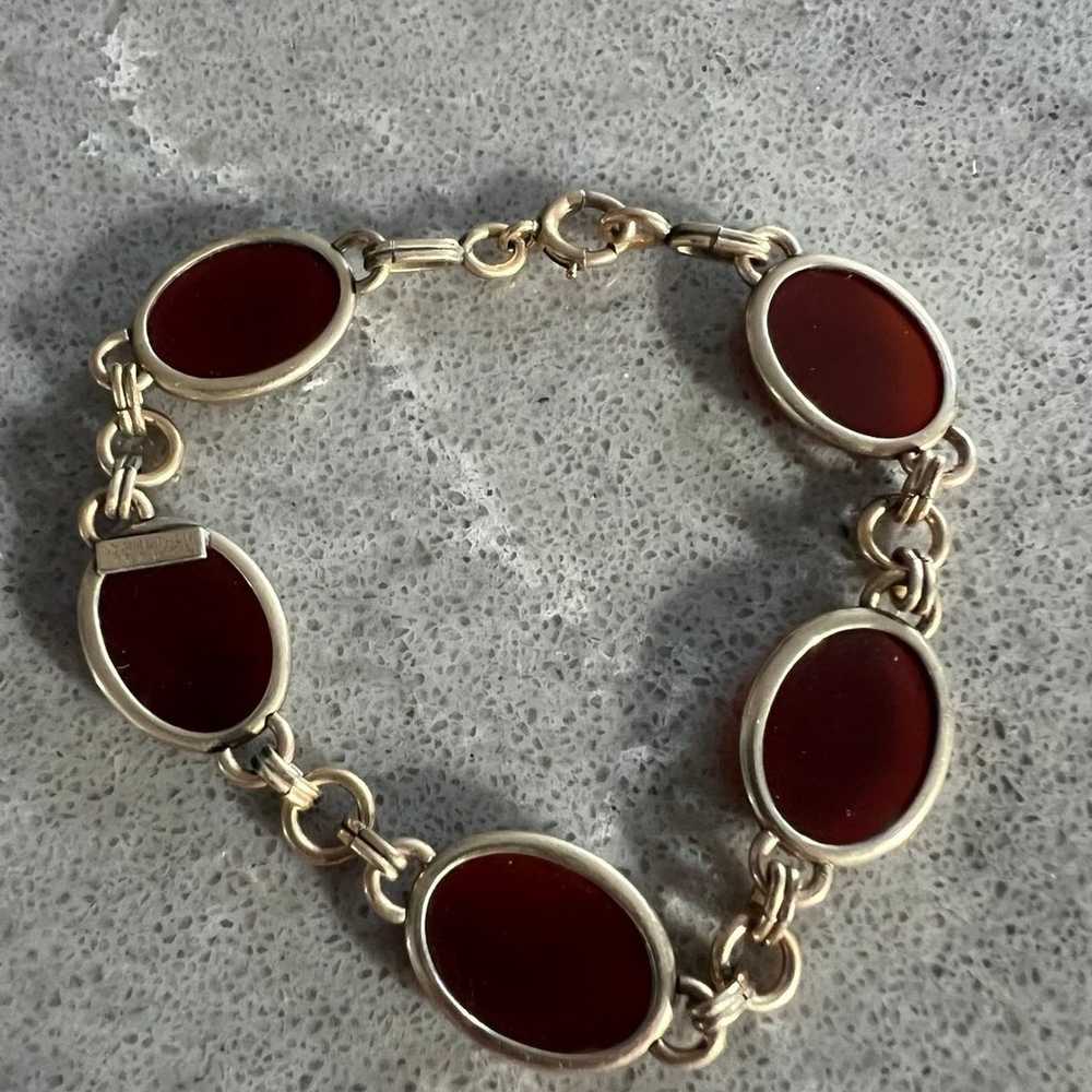 Vintage Symmetalic Sterling 14K Carnelian Bracelet - image 2