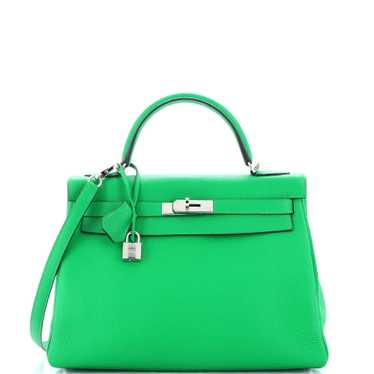 Hermes Kelly Handbag Bamboo Clemence with Palladiu