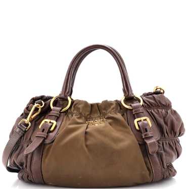 PRADA Gaufre Convertible Satchel Leather and Tessu