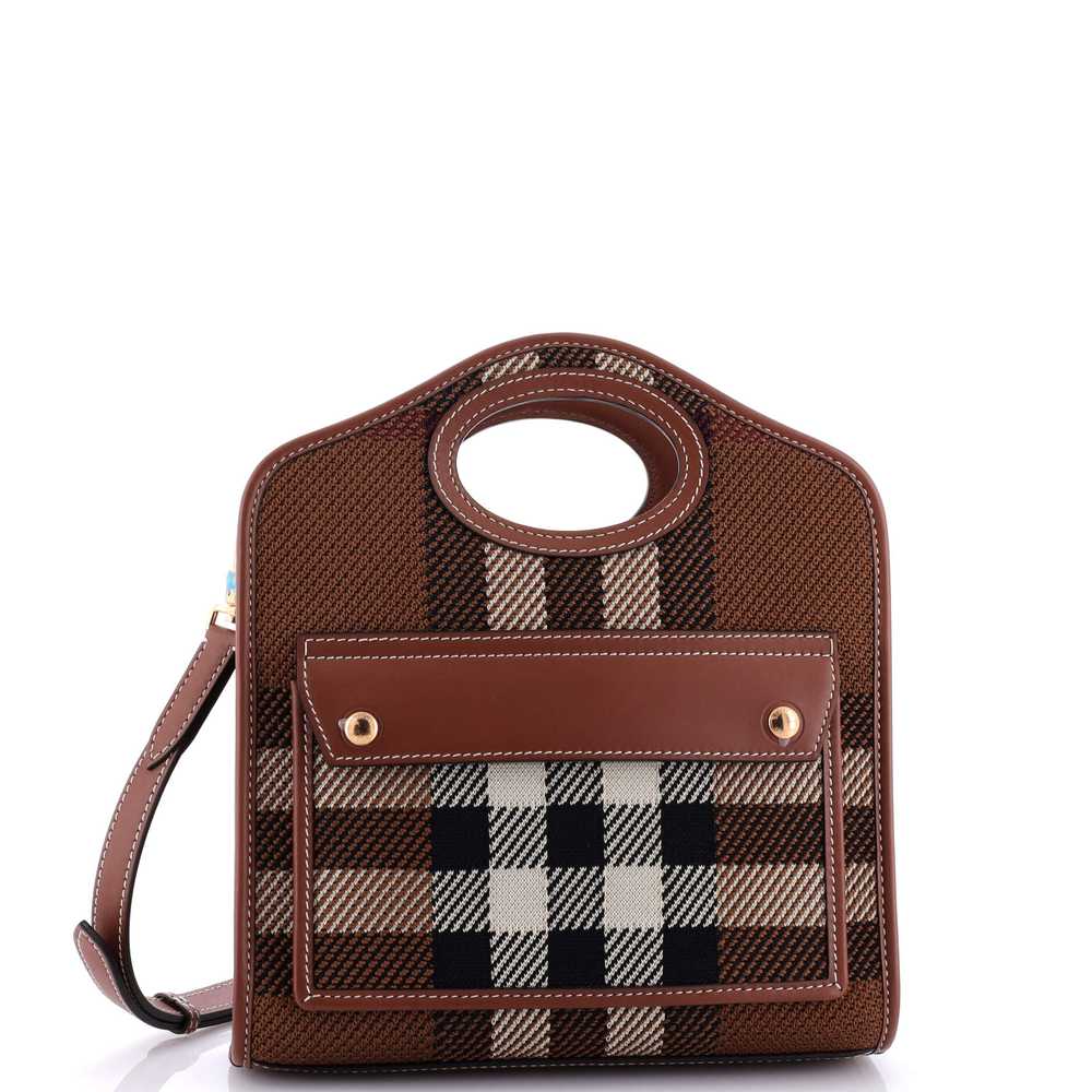 Burberry Pocket Tote Check Canvas with Leather Mi… - image 2