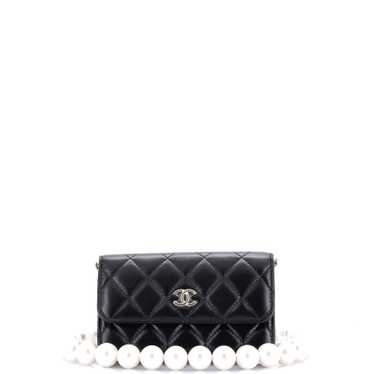 CHANEL Pearl Strap Clutch with Chain Quilted Calfs