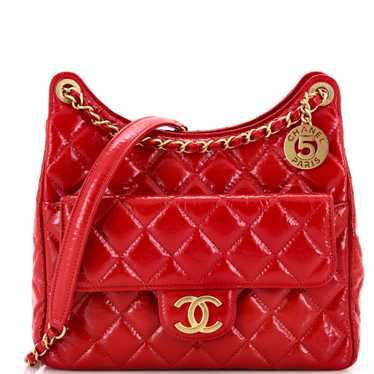 CHANEL Wavy CC Hobo Quilted Crumpled Calfskin Medi